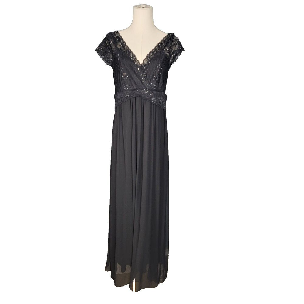 Signature Size 10 by Robbie Bee Black Chiffon Lace Maxi Dress *read*
